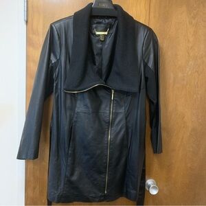 IMAN Black Leather Jacket Women's Size 1X Belted Coat